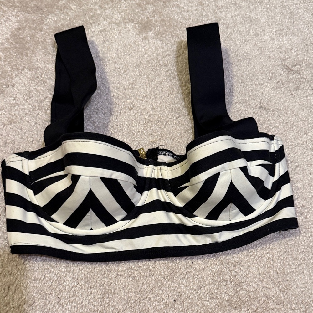 Kate Spade Black and White Striped Bikini Top